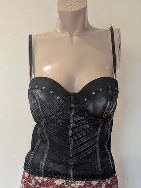 Black Denim Bustier Cami with Stud Trim fit Up to large